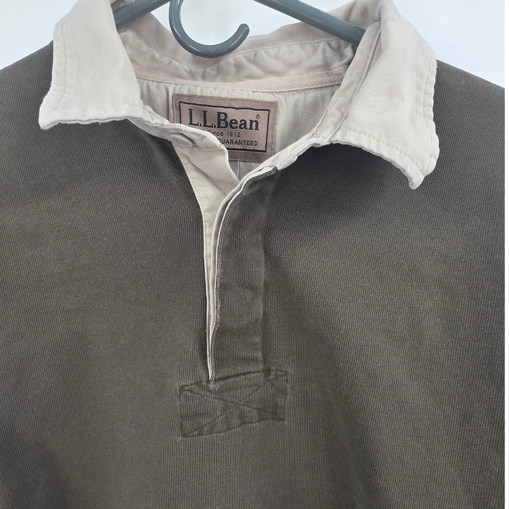 L.L. BEAN RUGBY POLO SHIRT MENS XL OLIVE GREEN VINTAGE LONG SLEEVE PREPPY BAGGY - Picture 4 of 13
